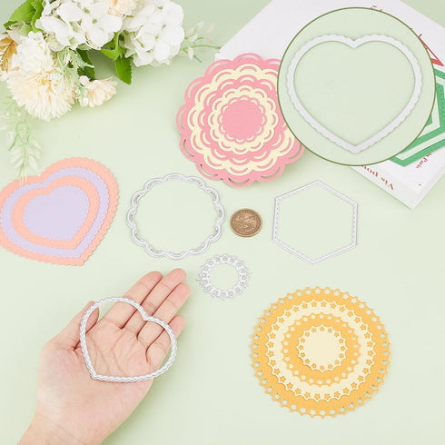 6 Styles Frame Metal Die Cuts Rectangle Die Cut Shapes Heart Cutting Dies for Card Making Different Shapes Metal Die Stencils Circle Embossing Tem...