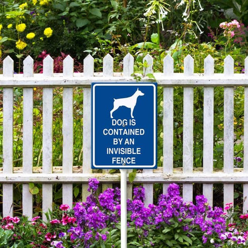 Dog is Contained by An Invisible Fence Yard Sign with Stake 7x8.8inch Rustproof Outdoor Aluminum Sign for Yard Garden Lawn Street Outdoor...
