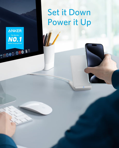 Anker 313 Wireless Charger (Stand), Qi-Certified for iPhone 14/14 Pro/14 Pro Max/13/13 Pro Max, 10W Fast-Charging Galaxy S20, S10 (No AC Adapter)....