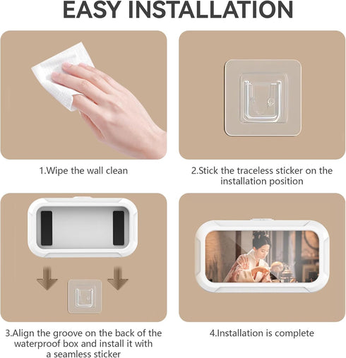 Shower Phone Holder Waterproof, 480° Rotating Adjustable Shower Phone Holder, Fog-Proof Wall Phone Holder Mount, Phone Holder for Shower with HD T...