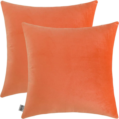 mixeoo Comfy Peach Coral Throw Pillow Covers Decorative Square Solid Velvet Super Soft Cushion Cases Home Decor for Sofa Couch, Set of 2, 18 x 18 ...