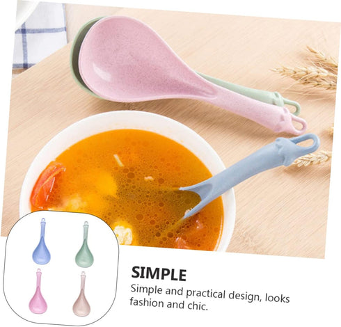 4pcs Wheat Straw Soup Spoon Japanese Ramen Chinese Spoons Japanese Spoon Rice Spoon Kitchen Cooking Cutlery Unbreakable Spoon Soup Spoons Porridge...