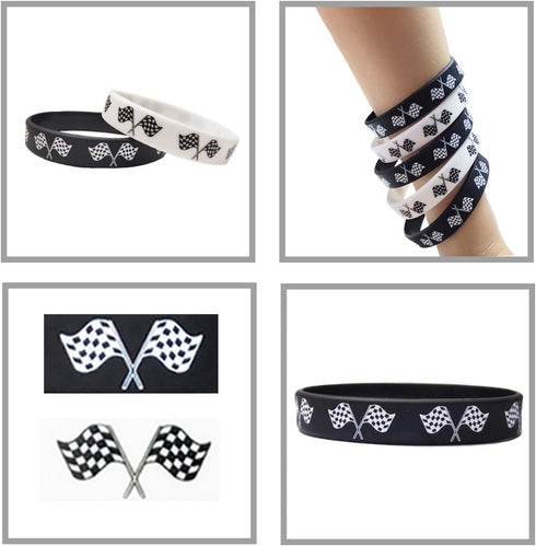 24 Racing Flag Rubber Bracelets Sports,Racing Dirt Bike ,Baby Shower Birthday Party Supplies Decorations Prize Goodie Bag Favors Silicone Wristban...
