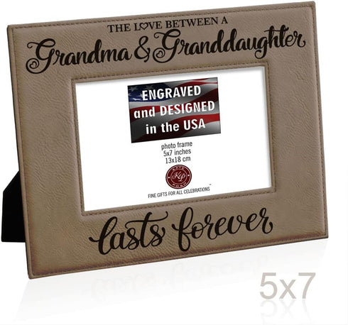 KATE POSH The Love Between Grandma and Granddaughter Lasts Forever, Engraved Grey Leather Frame, Grandma Gifts, First Time Grandma, Mother's Day (...