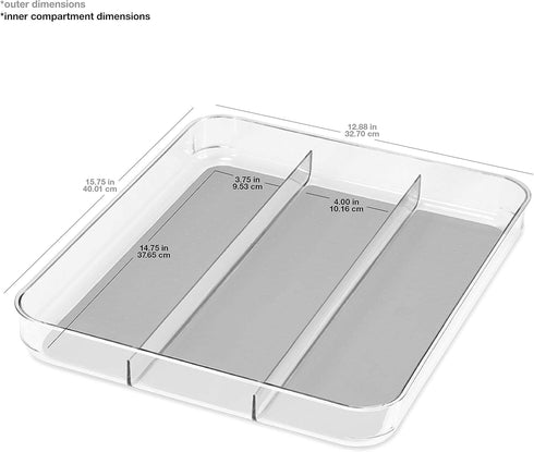 madesmart Utensil Tray - Large | Light Grey | Clear Soft Grip Collection | 3-compartment | Soft-grip Lining | Non-slip Feet | BPA-free...