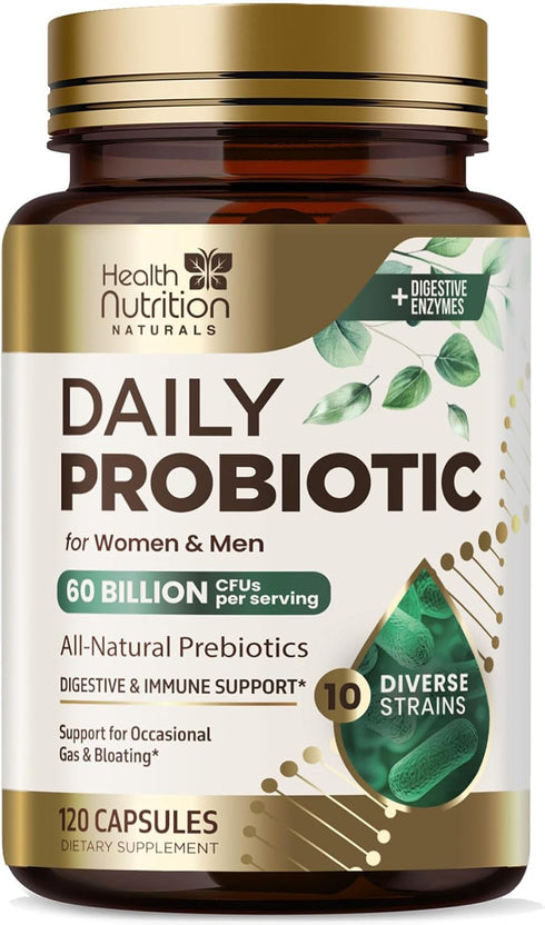Daily Probiotics and Prebiotics 60 Billion CFU - 10 Diverse Strains for Digestion, Vaginal & Immune Health Support - Digestive Support for Men and...