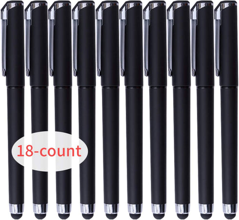 Black Gel Ink Rollerball Pens 1.0mm Gel Pens 2-in-1 stylus Pens 1.0mm Medium Point Pen for Office, Black gel ink(18 Pack-Black)...