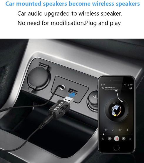 USB Wireless Audio Receiver Adapter, V5.3 Bluetooth Audio Adapter 3.5mm Stereo Sound System Music Receiver, Suitable for Speakers, Home theaters, ...