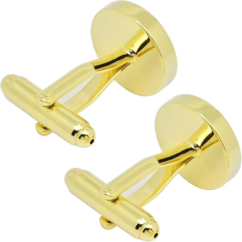 14K Gold Plated Round Mens Cufflinks with Black Agate In Gift Case Classic Round Golden Cufflinks for Men Jewelry for Wedding Party Business Birth...