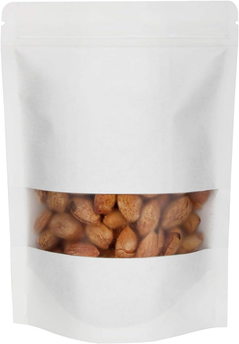 Blisstime 50 Pieces Resealable Bags for Small Business, White Kraft Paper Stand Up Pouches with Matte Window Reusable Heat Sealable Bags for Packa...