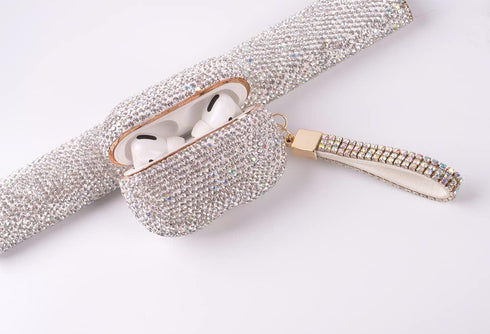 Sparkly Diamond Case for AirPods Pro 1&2 Generation with Keychain, Shockproof Protective Premium Bling Rhinestone Cover Skin Compatible with AirPo...