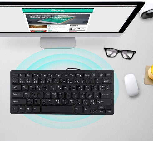 Arabic Keyboard, Wired Mini Portable Keyboard, USB Interface for Desktop Computer 78 Keys, Ultra-Thin Mini Industrial Silent Business Wired Keyboa...