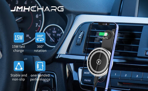 Magnetic Wireless Car Charger with Extended Arm, Do Not Block Vents, Phone Holder, Car Air Vent Mount, Stick on Dashboard, 15W Fast Charging.......