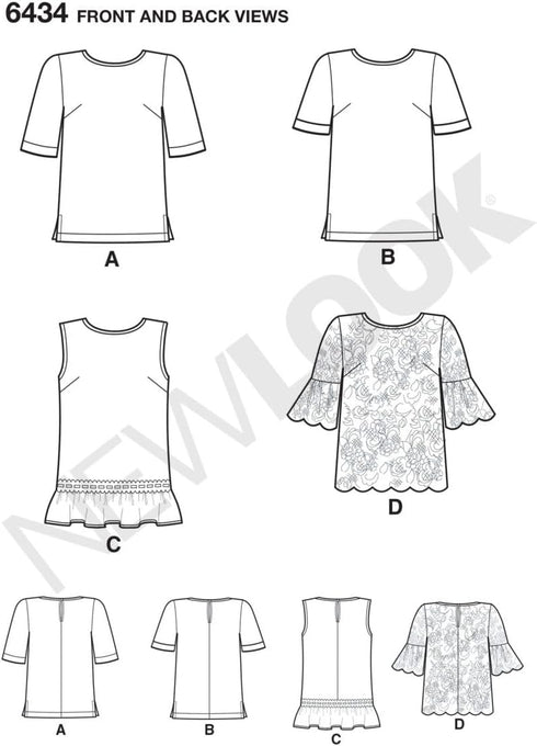NEW LOOK Patterns Misses' Tops with Fabric Variations Size A (10-12-14-16-18-20-22) 6434...