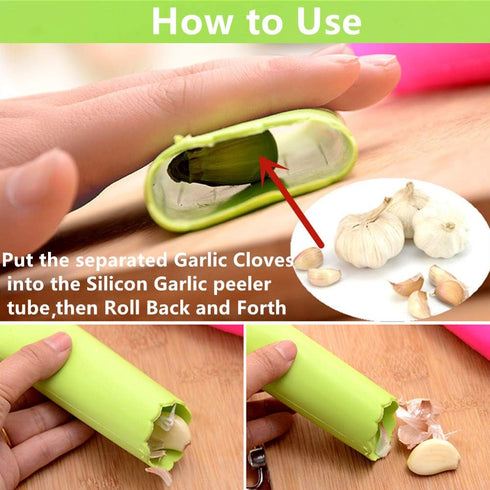 Garlic Press Rocker Stainless Steel, 3-in-1 Garlic Mincer+ Garlic Peeler Silicone+ Brush, Garlic Pounding Tool Mincer Masher Clove Mincing Crusher...
