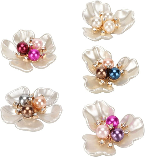 HEEPDD 20Pcs Flower Rhinestone Buttons, Flat Back Faux Pearl Flower Buttons Embellishments for Crafts Jewelry Making Wedding Clothes Bags Shoes De...