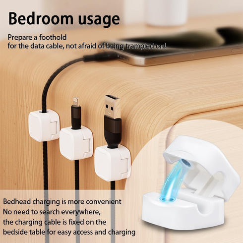 Magnetic Cable Clips, 6 Pack Cord Organizer Holder, White Charging Cable Keeper (Cable Smooth Adjustable), Adhesive Cable Management Phone USB Cha...