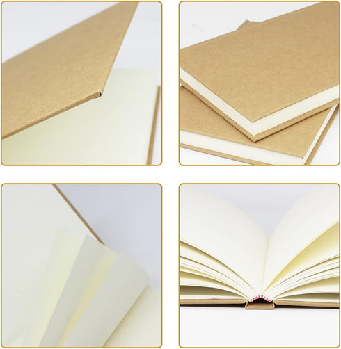 4 Pack A5 Blank Notebook Journal Bulk, 5.7"x 8.2" Hardcover Sketchbook, 120 Sheets/240 pages 100gsm Paper, Unlined Notebooks Kraft Blank Books for...