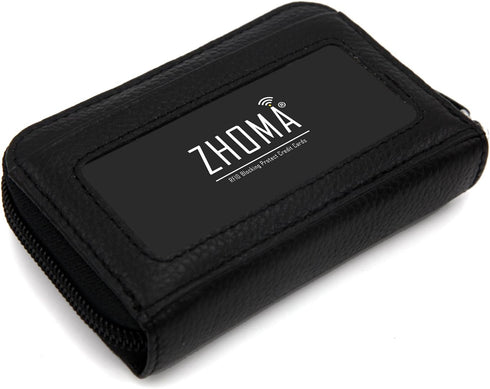 RFID Blocking Genuine Leather Credit Card Case Holder Security Travel Wallet - Black...