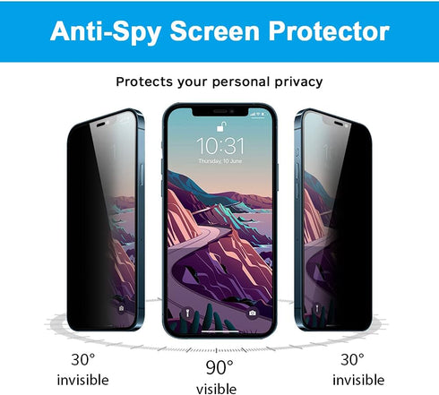GLASS-M Privacy Screen Protector for iPhone 12 Pro Max, Anti-Spy 9H Tempered Glass with Installation Frame, Anti-Peep Screen Cover - 2 Pack...