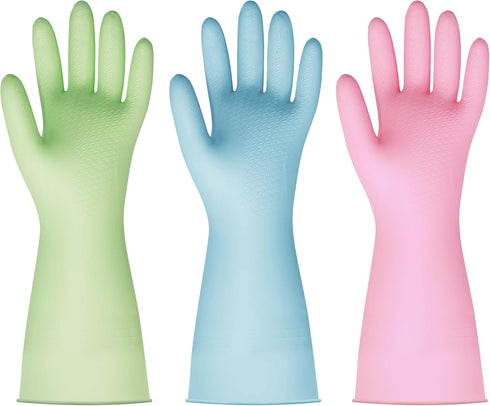 BOOMJOY PVC Cleaning Gloves, Heavy Duty Dishwashing Gloves, Reusable Medium Gloves for Kitchen, Bathroom, Gardening, Working, Pet Care - Pink & Bl...