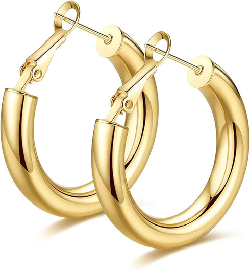 wowshow Gold Hoop Earrings for Women Chunky Hoops 14K Gold Plated Thick Hollow Tube Lightweight Earrings for Mother's Day Birthday Gifts 20/25/30/...