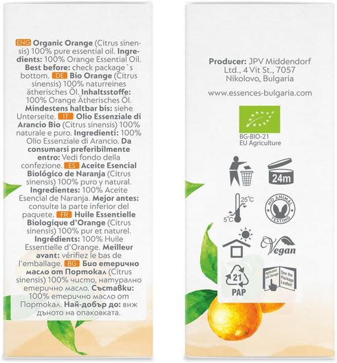 Essences Bulgaria Organic Orange Essential Oil 1.7 Fl Oz 50ml Citrus sinensis - 100% Pure and Natural Undiluted Therapeutic Grade Home Aromatherap...