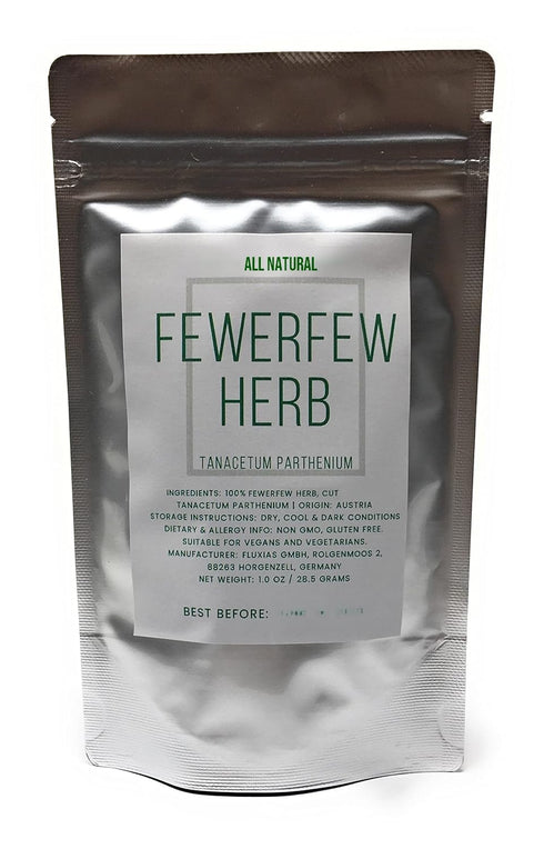 Fewerfew Herb from Austria - Natural, Cut & Dried Tanacetum Parthenium - Net Weight: 1oz/28.5g - Featherfew Featherfoil Flirtwort Bachelor's Butto...