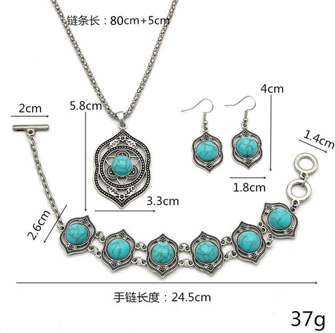 Pingyongchang Bohemian Turquoise Jewelry Sets for Women Turquoise Pendant Necklace, Vintage Turquoise Dangle Earrings,Retro Turquoise Collar Neckl...
