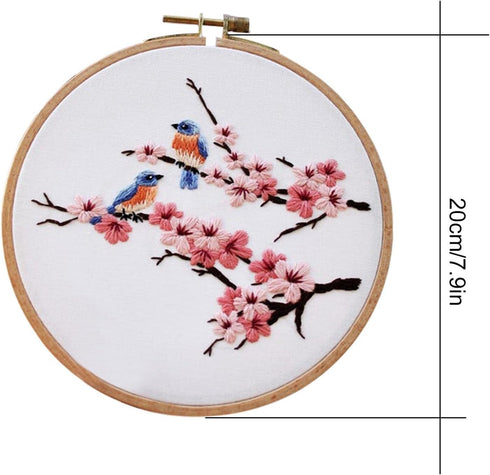 Unionm Embroidery Kit Cherry Blossom Birds Cross Stitch Kit for Adults Beginners with Pattern and Instructions Plants Flowers Floral Pink Sakura E...