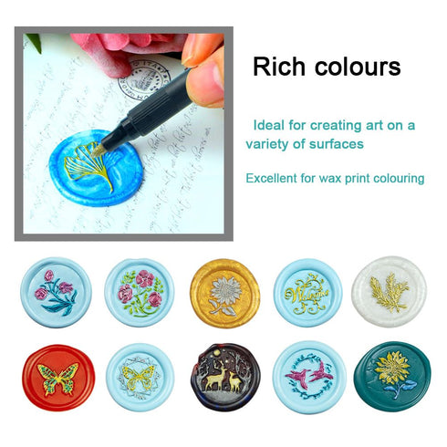 Wax Seal Pen, Tomgenrine 12PCS Color Pen for All Wax Sealing Beads or Wax Sealing Sticks,for Letter Greeting Cards Making Wedding and Party Invita...