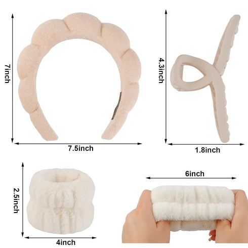 Spa Headband, Skincare Headband, Makeup Headband, Wrist Towels for Washing Face, Face Wash Headband, Bubble Wrist Bands with Claw Clips Teen Girl ...