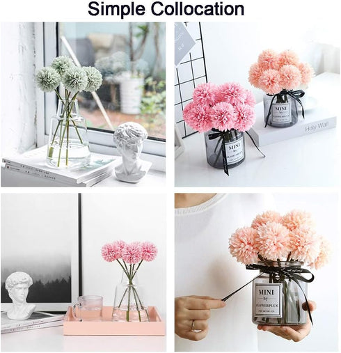10Pcs Artificial Fake Flower Plants Silk Chrysanthemum Ball Hydrangea Arrangements Wedding Bouquets Decor Home Kitchen Garden Party Table Floral C...