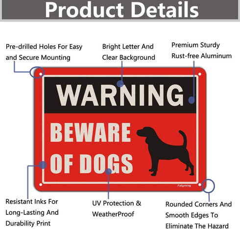 2 Pack Beware of Dog Signs 10 x 7 Inches Metal Dogs Warning Sign for Fence Yard Door Gate Lawn Reflective Sturdy Rust Aluminum Waterproof Easy to ...