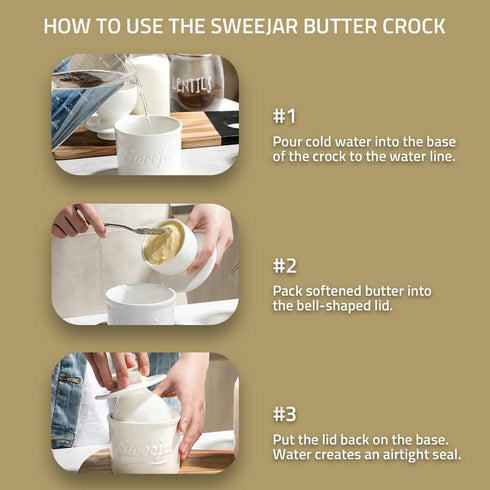 Sweejar Porcelain Butter Crock Keeper, French Butter Dish Keeps the Butter Fresh Soft & Spreadable, Serving Butter Easy for Bread Lovers Breakfast...