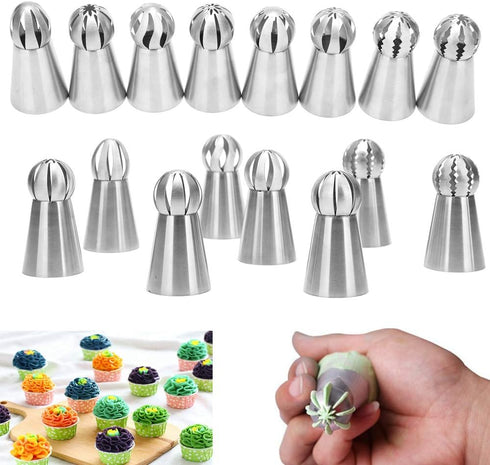 Russian Piping Tips 8 Pcs/Set, Messar Stainless Steel Russian Piping Ball Tips Frosting Icing Piping Nozzles Set Flower Cake Decorating Tips Kit f...