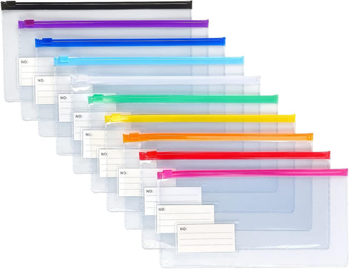 Tamaki 10 Pack Zipper Plastic Envelopes, Small Plastic Envelopes, A6 Size for Pencil Case Bulk, Bill Bag, 10 Color (9x4.7 Inch)...