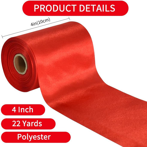 TONIFUL 4 Inch x 22Yards Wide Red Satin Ribbon Solid Fabric Large Ribbon for Cutting Ceremony Kit Grand Opening Chair Sash Table Hair Car Bows Sew...