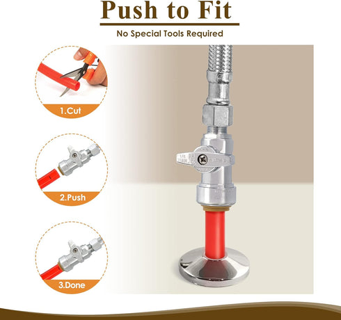 1/2" x 3/8" OD Compression Straight Stop Valve for PEX, Copper, CPVC Pipe and Water Line, Push to Connect Brass Plumbing Fitting, Quarter-Turn Shu...
