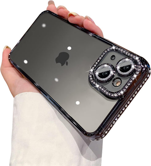 Fycyko Compatible for iPhone 14 Case with Glitter Diamond Camera Len Protector,Bling Clear Crystal Cute Phone Case Shockproof Sparkly for iPhone 1...