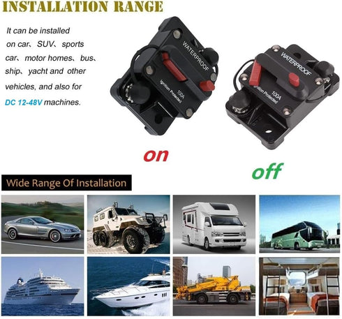 100 Amp Circuit Breaker 30A-300A with Manual Reset Waterproof Inline Fuse Inverter for Marine Trolling Motors Boat ATV Manual Power 12V-48VDC...