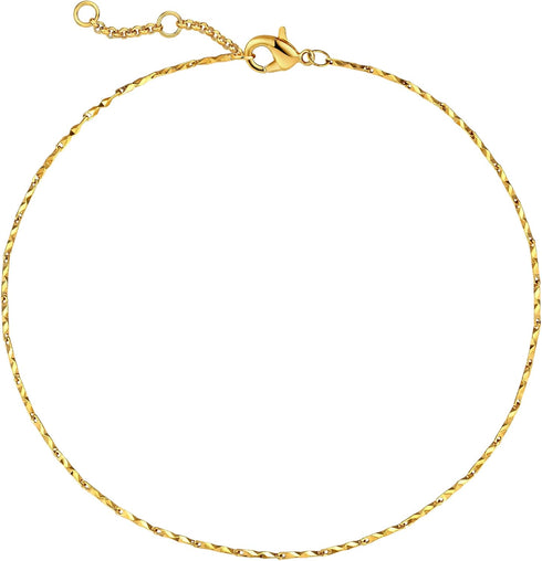 Gold Chain Anklets for Women 18K Gold Vacuum Plated, Adjustable Ankle Bracelets for Women, Beads Rhombus Link Lace Anklets Summer Beach Anklets fo...