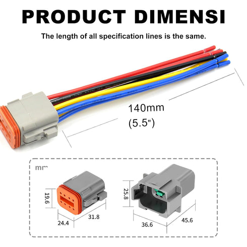 Deutsch DT 8 Pin Connector, 8 Way DT Automotive Waterproof Electrical Connector Male Female Plug Wiring Harness with 16AWG Cable Wire,for Car,Truc...