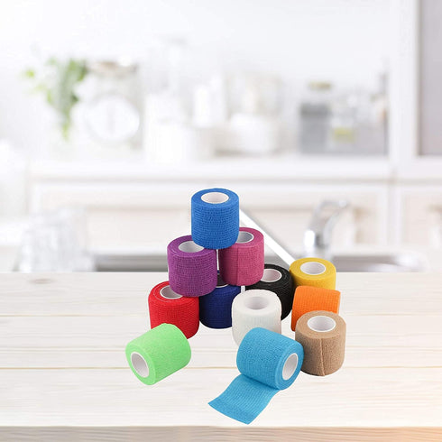 12 Pack Self Adherent Cohesive Wrap Bandages 2 Inches X 5 Yards, First Aid Tape, Elastic Adhesive Athletic, Sports wrap Bandage for Sports, Wrist,...