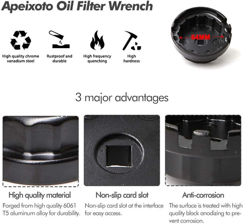 Oil Filter Wrench Cap Removal Tool Fits 64mm Cartridge Housing for Camry Rav4 HighLander Sienna Tundra with 2.5L-5.7L Engine...