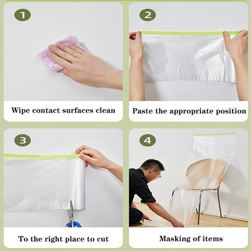 3 Rolls Pre-Taped Masking Film,Tape and Drape for Painting,66-Feet x 22/43/59-In Masking Paper for Automotive Painting Covering,Paint Adhesive Mas...