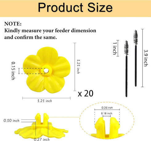 Andiker 20Pcs Hummingbird Feeder Replacement Flowers with Cleaning Brush, Yellow Feeder Parts Replacement for Hanging Feeders...