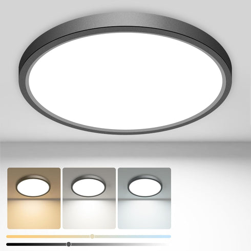 1PACK Flush Mount LED Ceiling Light Fixture Black, 6.5Inch 12Watt, Dimmable & 3000K-4000K-6500K 3 Color Selectable Ceiling Lamp 1200LM Low Profile...