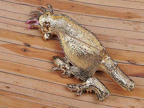 Alilang Womens Golden Tone Pink Rhinestones Tropical Parrot Cockatoo Bird Brooch Pin...