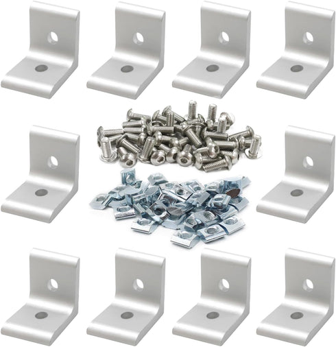 10Sets 10 Series 1" x 1" Aluminum Extrusion Profiles Corner 1010 Series Angle Bracket Connector with M6 T Slot Nuts Bolts for 1 Inch x 1 Inch Extr...